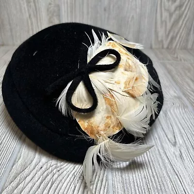 Vintage Women's Black Genuine Velour Feather Hat Wedding Derby Church Repair • $14.99