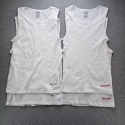 TRUE RELIGION Set Of 4 Mens XL White Logo Ribbed Tanks • $19.95