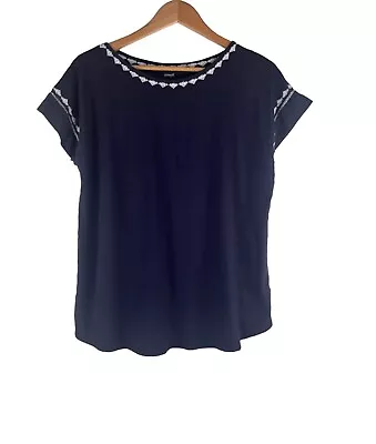 J. Jill Pure Jill Embroidered Cap-Sleeve Tee Shirt Top Size L Dark Navy • $26