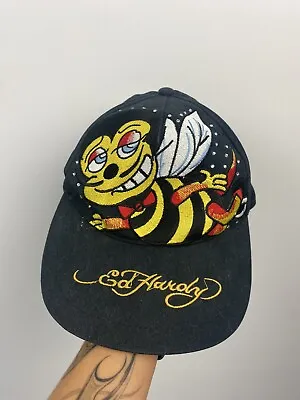 Ed Hardy Hat Embellished Y2k 2000s Adjustable Flat Cap Bee RARE • £36.95