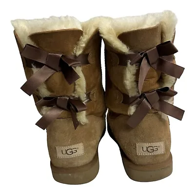 UGG Women's Bailey Bow II Standard Length Suede Boots Chestnut Size11 See Photos • $59.95