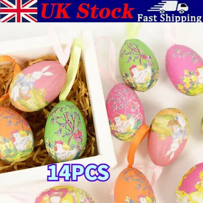 14Pcs Colorful Painted Easter Eggs Hanging Ornaments For DIY Crafts Home Decor U • £8.45