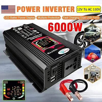 6000W Power Inverter DC 12V To AC 110V /120V Car Sine Wave Converter Dual USB • $51.29