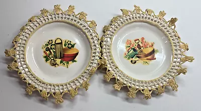 Vintage Mid Century Decorative Wall Hanging Plate With Crocheted Trim Lot Of 2 • $9.99