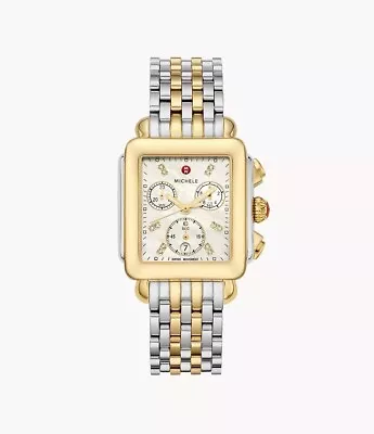 New Michele Deco MOP Diamond Dial Two-Tone Steel Ladies Watch (MWW06A000779) • $1250