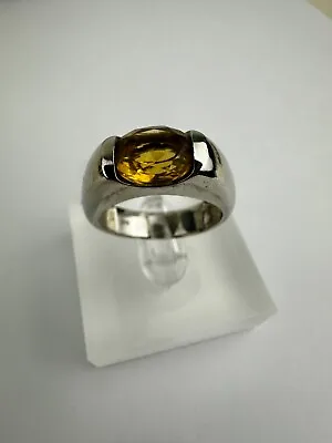 925. Solid Silver  Amber Stoned  Ladies Ring Size UK  U  Ship Worldwide • £33