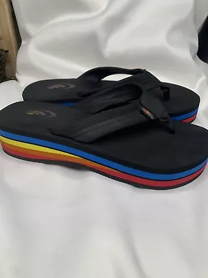 Retro Rainbow Brand Layer Multi Color Wedge Heel Flip Flop Sandals Size 9 Womens • $24.99