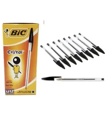 X10 BIC Cristal Original Black Medium Ballpoint Biro Pens School Work Home X10 • £1.50