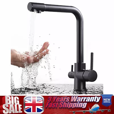 Kitchen New 360° Swivel Faucet Anti-Corrosion 3 Way Water Filter Mixer Tap Black • £48.44