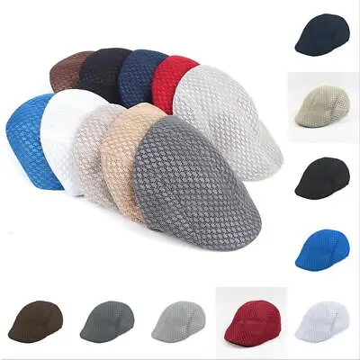 Men Breathable Mesh Flat Cabbie Caps Gatsby Ivy Golf Newsboy Driving Beret Hat • £6.49