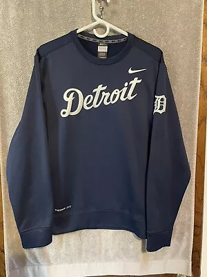 MLB Nike Therma Fit Detroit Tigers MLB Navy Blue Crewneck Sweatshirt Men’s Sz S • $29.95
