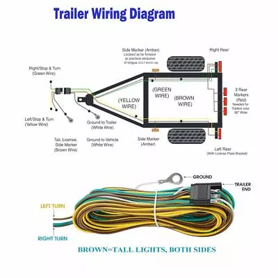 $12.95 • Buy 25' 4 Way Trailer Wiring Connection Kit Flat Wire Extension Harness+manual+caps