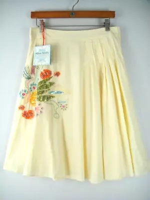 Miss Sixty Size Small Light Yellow Beaded Pleated Granny Skirt 100% Cotton NEW • $24.89