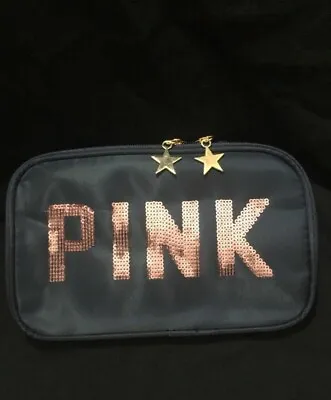 NWT Victorias Secret PINK Cosmetic Travel Bag Zip Black. • $14.99