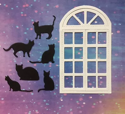 5 Opening Window Door Frames + 6 Cats Die Cut Toppers Xmas Birthday Card Making • £1.99