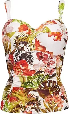 Figleaves Womens Bali Palm Underwired Twist Bandeau Tummy Control Tankini Top • £13