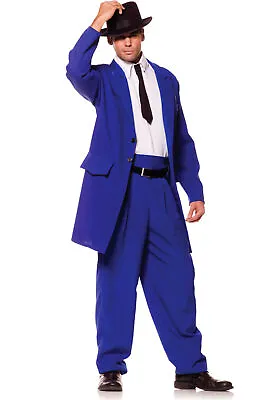 Blue Zoot Suit Elongated Jacket Faux Shirt Front Halloween Costume Adult Men • $32.80