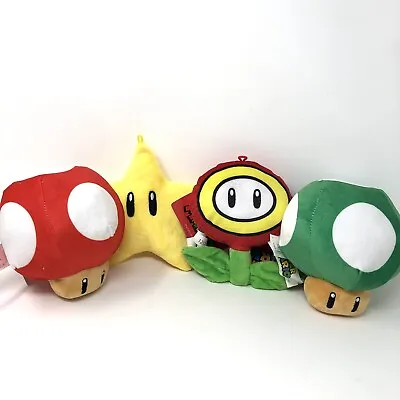 Set Of Super Mario Fire Flower Super Star Super Mushroom & 1up Mushroom Plush • $30.95