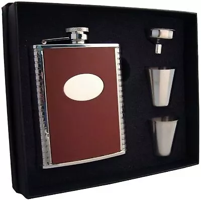 New Visol  Compton  Leather Flask Gift Set 6-Ounce Brown • $31.99