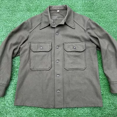 Vintage 50s Korean War Mens Faded Heavyweight Wool Military Field Shirt Green M • $60