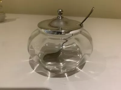 Jam/ Preserve Pot With Spoon And Chrome Lid  • £4