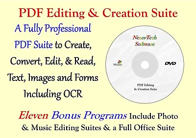 PDF Editing Creation Software Plus Music & Audio Editing Software 12 PROGRAM DVD • £5.95