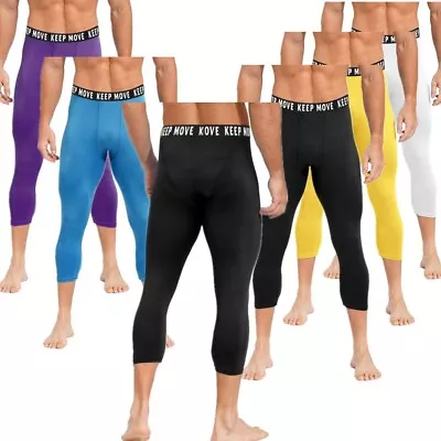 Men's Leggings Athletic 3/4 Compression Baselayer Tight Pants Running Bottoms • $11.89