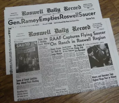 July 8 & 9 1947 ROSWELL Crash Newspaper Front Pages UFO Alien Space Ship • $25