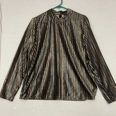 $18.13 • Buy Zara Velvet Top, Mock Neck, Rear Zip, Long Sleeves, Multicolor Stripe, XL