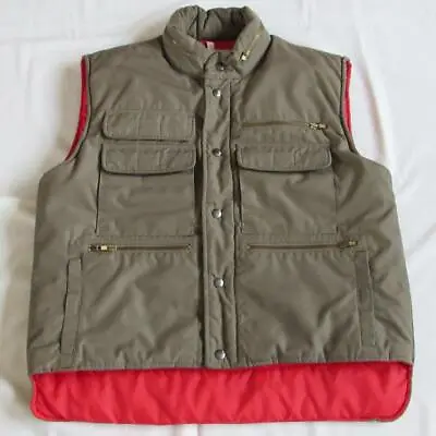 Sears Fieldmaster Men's Olive Green Vest W/Red Lining & Hidden Hood Size L (EUC) • $15