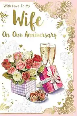 With Love To My Wife On Our Anniversary Card. Large Card 9  X 6 . • £2.75