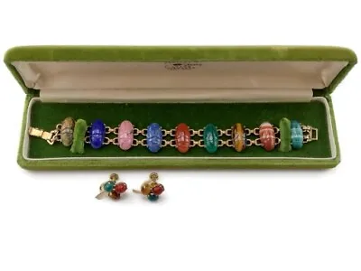 $95 • Buy Vintage 1/20 12K Yellow Gold Filled Scarab Beetle Bracelet Earrings Set