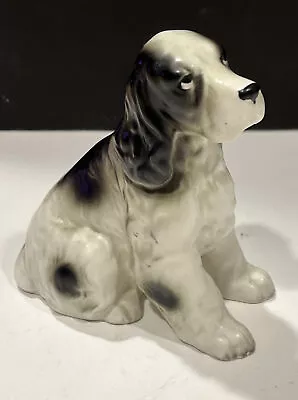 Vintage Enesco Black & White Spaniel Figurine Sitting Ceramic • $10