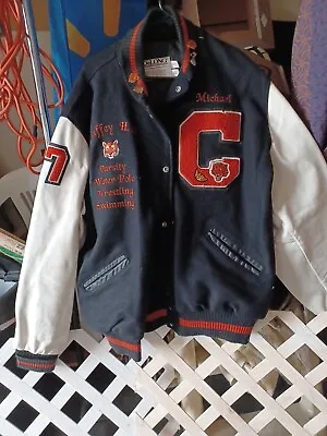 Vintage 80s Powers High School Letterman Varsity Jacket Size 2X Chain Stitch • $50