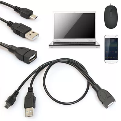 Micro USB Host OTG Cable With Female To Micro Male USB Plug Power Phone Adapter • £3.95