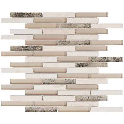 Crema Marfil Marble Stone Beige Gold Glass Brick Joint Mosaic Tile Backsplash • $269.50