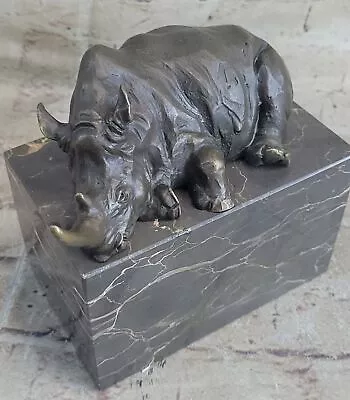 Signed Original White Rhino Bookend Book Bronze Sculpture Hot Cast Figure DEAL • $104.65