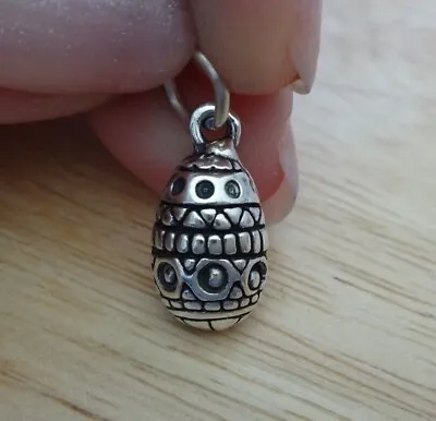 Sterling Silver 3D11x8mm Decorative Ukrainian Style Puffy Easter Egg Charm • £19.23