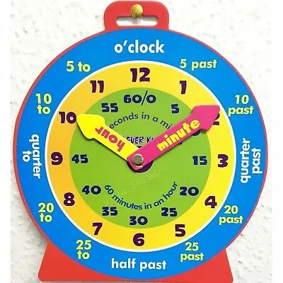 £4.49 • Buy Children Teaching Clock Learning To Tell Time Magnetic Back Educational Clock