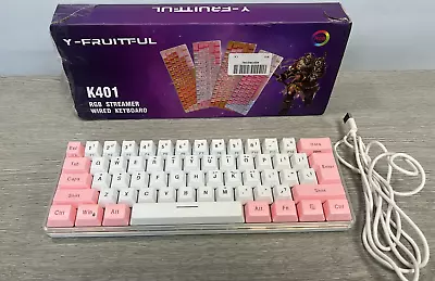 White-Pink Colored Keyboard K401 RGB STREAMING WIRED KEYBOARD • £26.99