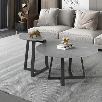 2x Large Round Nesting Tables Marble Coffee Table With Metal Frame Living Room • $109.94