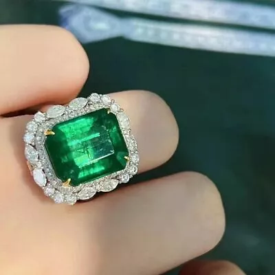 10ct Syn Columbian Emerald Double Halo Ring 925 Fine Silver Proposal Jewellery • $375