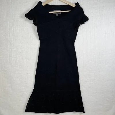 ZAC POSEN FOR TARGET Womens Black Stretch Metallic Mesh Ruffled Knit Dress Sz XS • $37.89