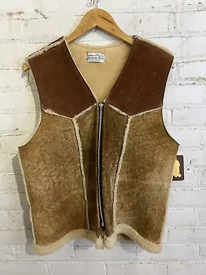 Vintage Sheepskin Sherpa Lined Vest 80s 60s Sportsman Mfg Co Berlin Wi Vtg Outdo • $45