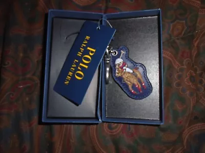 NWT RALPH LAUREN POLO RIDING BEAR LEATHER Key Chain Ring Fob Purse Charm W/ Box • $49.99