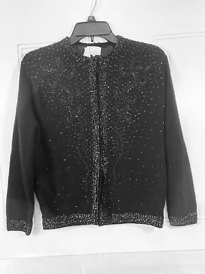 Vtg L Cyn Les B Altman Black Beaded Cardigan Angora Blend Pinup Evening Wear • $29.50