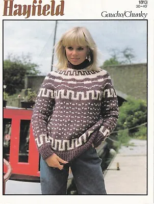 Hayfield 1813 Fairisle Nordic Icelandic Knitting Pattern Sweater Yoke Woman • £2