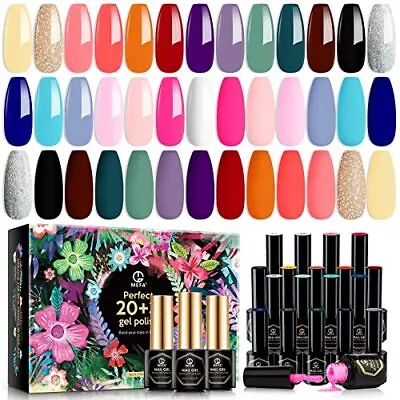  Gel Nail Polish Set 23 Pcs 20 Colors Glitter Nail Gel Kit Glossy Matte Top • $17.07