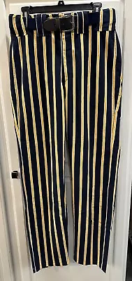 Vtg Boombah Ultimate Baseball Pants Navy With White/Yellow Stripes W34 L34 Long • $20