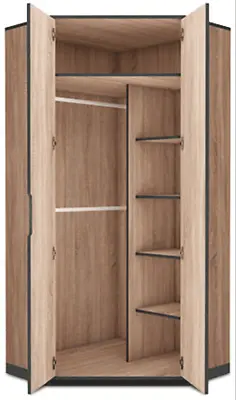 Corner Wardrobe Oak Effect 2 Door Shelves And Hanging Rails Corner Wardrobe • $608.41